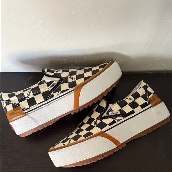 Vans Women's Stacked Checkerboard Slip-On Shoes - Black and White - Size 8.5 - Picture 10 of 11